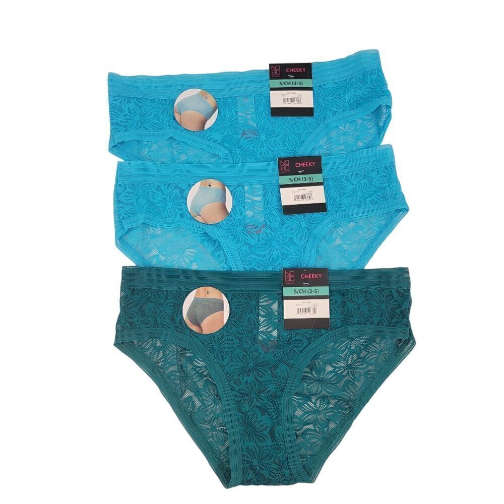 No Boundaries Women’s 3-Pack Stretch Floral Lace NOBO Cheeky Panties –Size Small